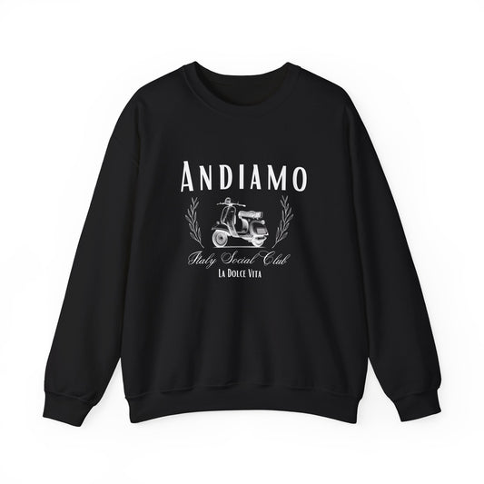 Andiamo Italy Social Club Crewneck Sweatshirt, Italian Gifts, Travel Italy, Vespa, Unisex Heavy Blend Sweater, Italy Lover Gift, Italian